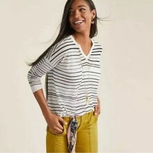 CAbi White and Black Striped Sweater
